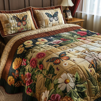 Vintage Butterfly Magic 3-Piece Quilted Bedding Set NCU0DV5847