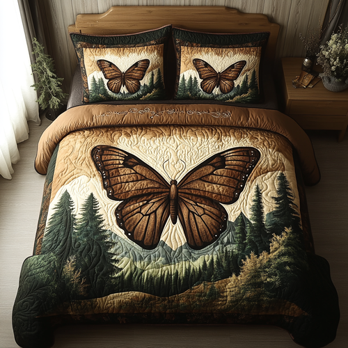 Vintage Butterfly Moments 3-Piece Quilted Bedding Set NCU0DV5848