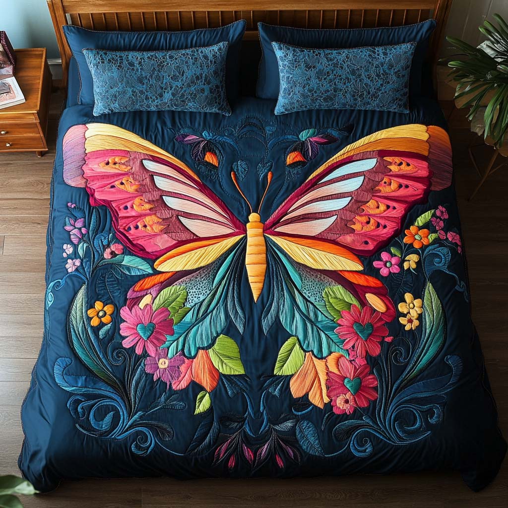 Vintage Butterfly Muse 3-Piece Quilted Bedding Set NCU0NT8335