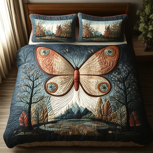 Vintage Butterfly Soul 3-Piece Quilted Bedding Set NCU0DV5852