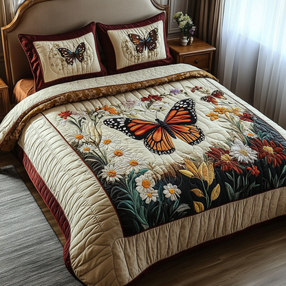 Vintage Butterfly Trails 3-Piece Quilted Bedding Set NCU0DV5850