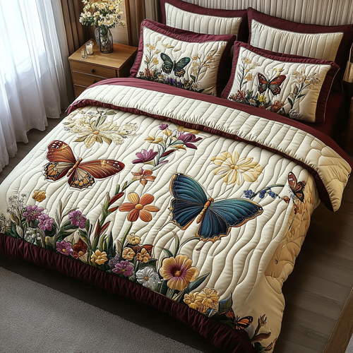Vintage Butterfly Whispers 3-Piece Quilted Bedding Set NCU0DV5841