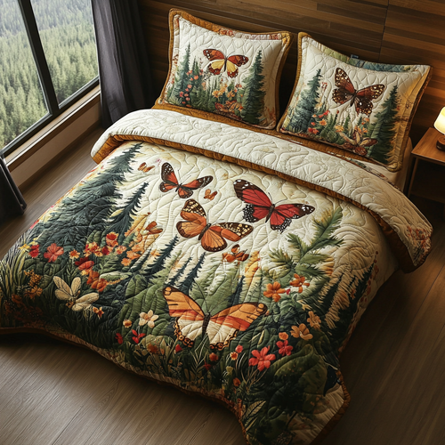 Vintage Butterfly Wings 3-Piece Quilted Bedding Set NCU0DV5846