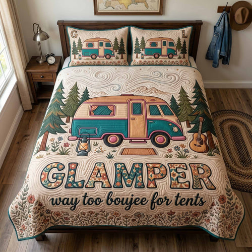 Vintage Camper 3-Piece Quilted Bedding Set NCU0XD2781