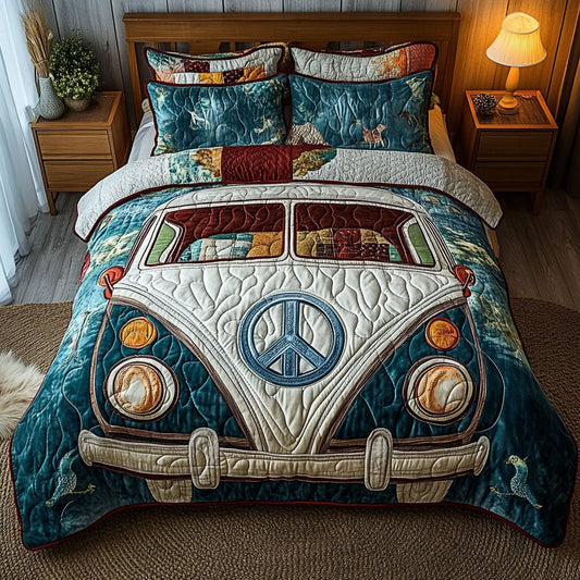 Vintage Camper Blue 3-Piece Quilted Bedding Set NCU0NT4260