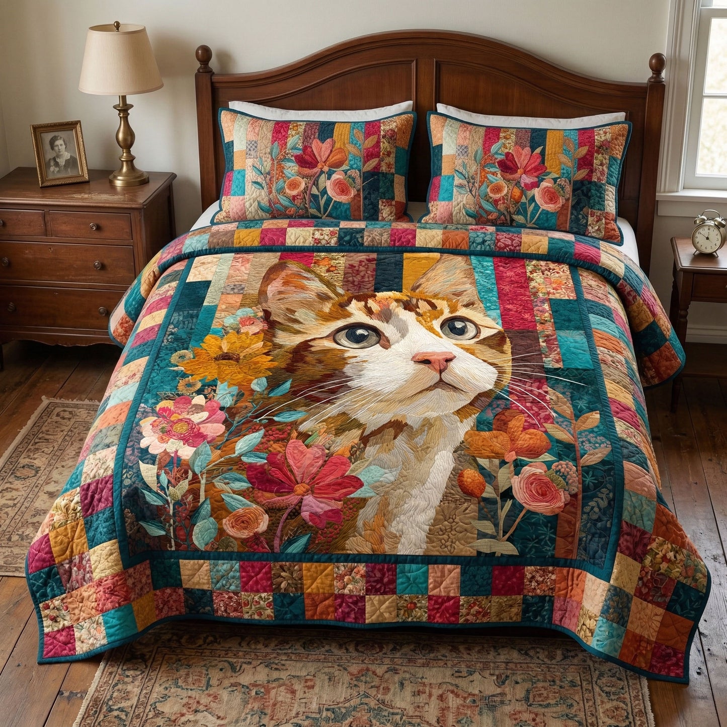 Vintage Cat 3-Piece Quilted Bedding Set NCU0NT12467