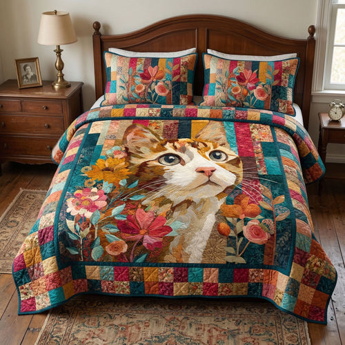 Vintage Cat 3-Piece Quilted Bedding Set NCU0NT12467