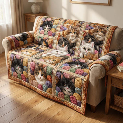 Vintage Cat Wool Quilted Sofa Cover NCU0HH1954