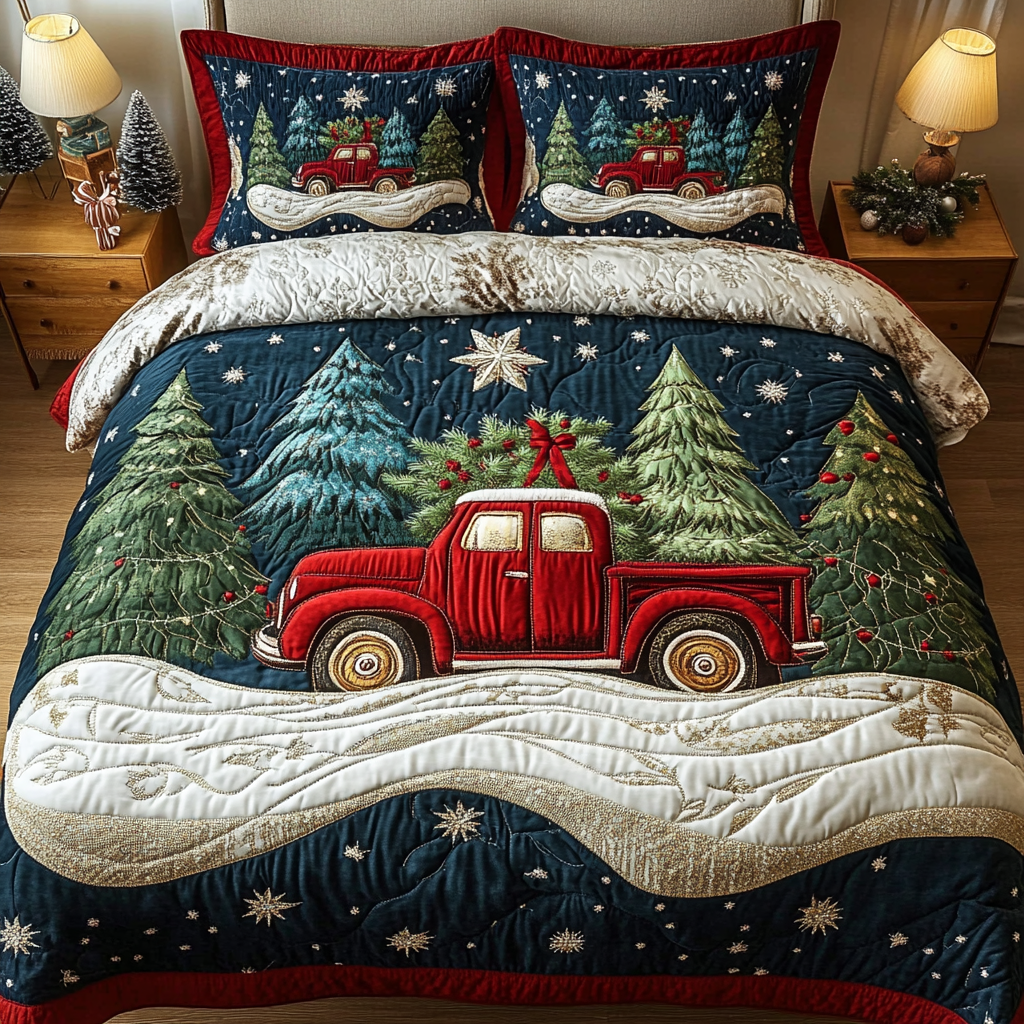 Vintage Cheer 3-Piece Quilted Bedding Set NCU0DK2173