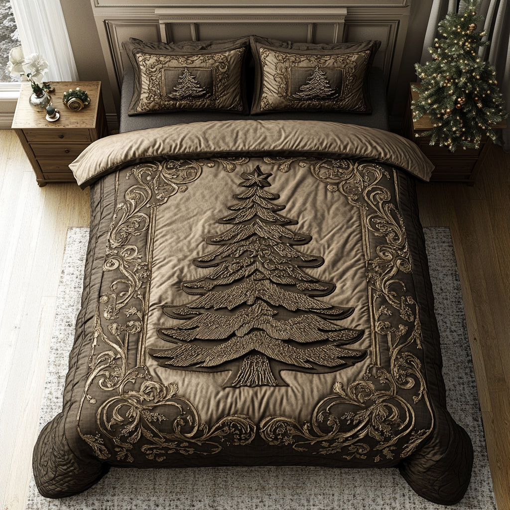 Vintage Christmas 3-Piece Quilted Bedding Set NCU0DV8492