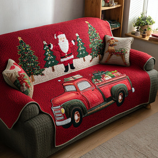 Vintage Christmas Ride Quilted Sofa Cover NCU0PT9682