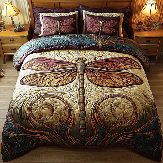 Vintage Dragonfly 3-Piece Quilted Bedding Set NCU0PT4242