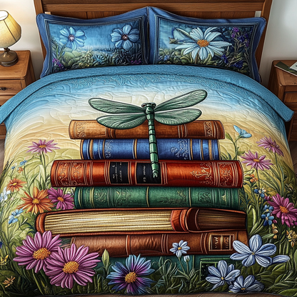 Vintage Dragonfly Library 3-Piece Quilted Bedding Set NCU0VL1313