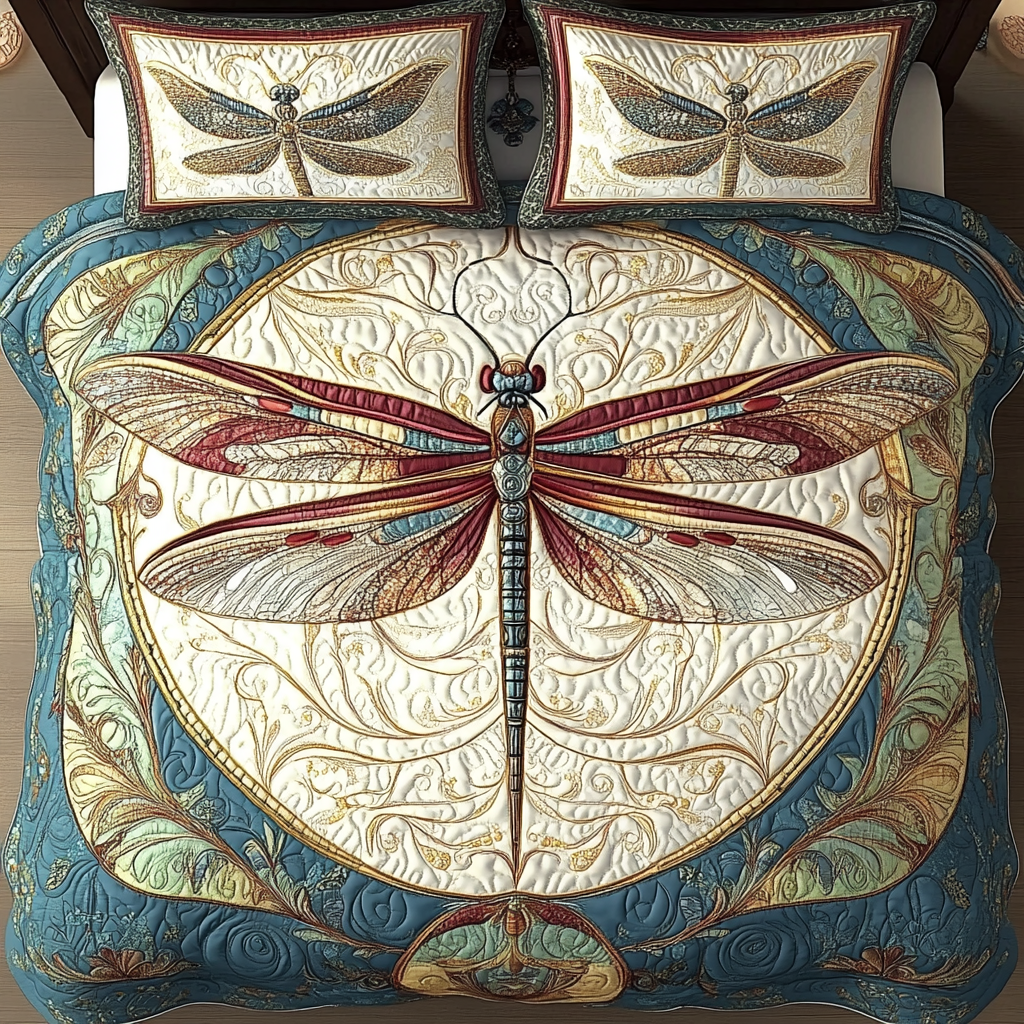 Vintage Elegance Dragonfly 3-Piece Quilted Bedding Set NCU0VL1034
