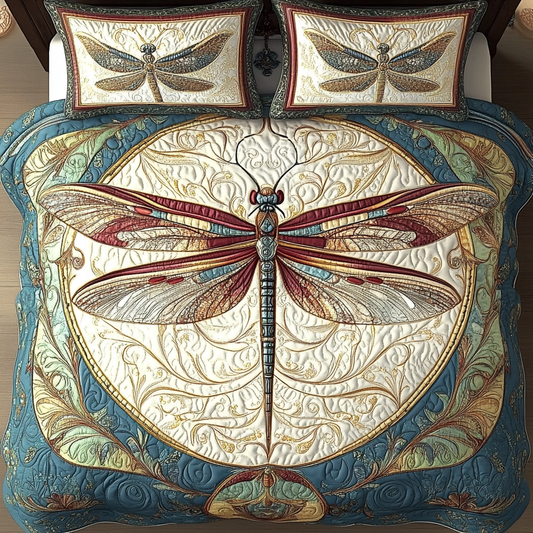 Vintage Elegance Dragonfly 3-Piece Quilted Bedding Set NCU0VL1034