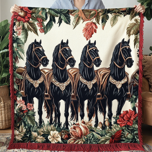 Vintage Equestrian Woven Sofa Blanket NCU0VH3480