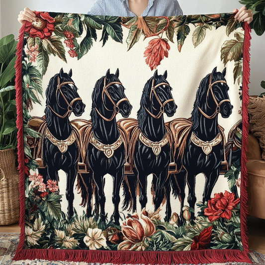 Vintage Equestrian Woven Sofa Blanket NCU0VH3480