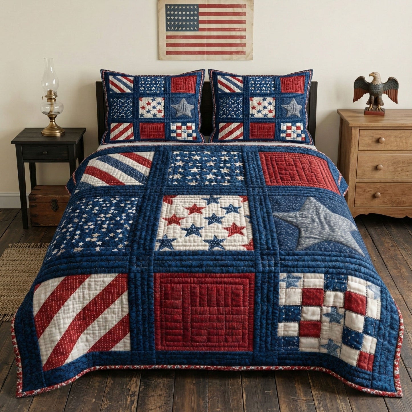 Vintage Flag 3-Piece Quilted Bedding Set NCU0NT12376