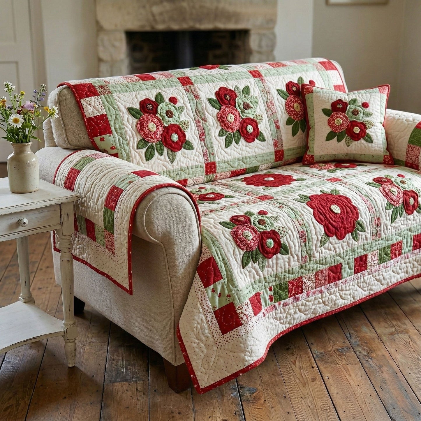 Vintage Floral Harmony Quilted Sofa Cover NCU0NT12401