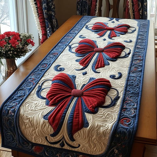 Vintage Glory Bows Quilted Table Runner NCU0PT3476