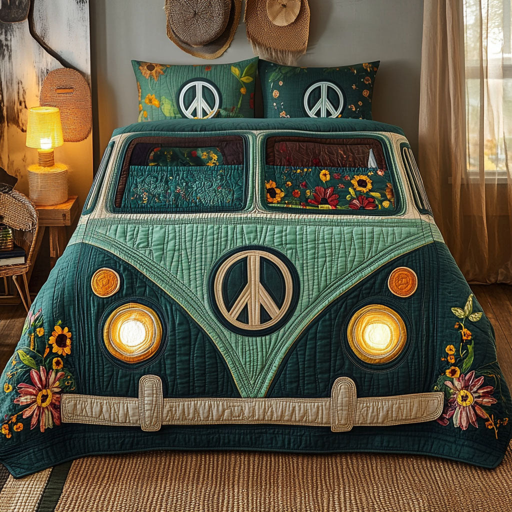 Vintage Green Camper 3-Piece Quilted Bedding Set NCU0NT4111