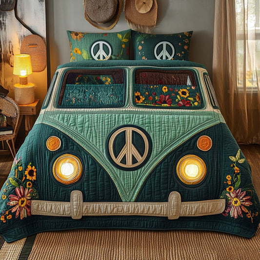 Vintage Green Camper 3-Piece Quilted Bedding Set NCU0NT4111