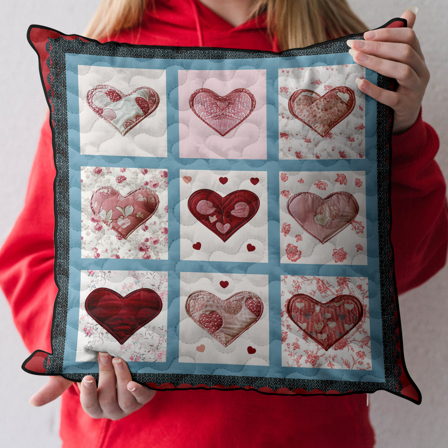 Vintage Heart Charm Quilted Pillow Case NCU0DK3847