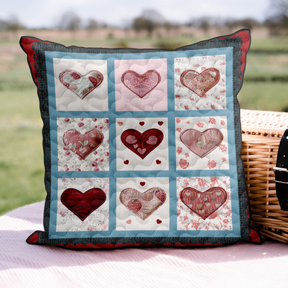 Vintage Heart Charm Quilted Pillow Case NCU0DK3847