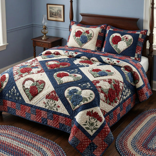 Vintage Heart Tribute 3-Piece Quilted Bedding Set NCU0NT12377