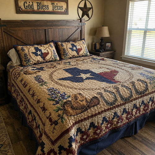 Vintage Lone Star 3-Piece Quilted Bedding Set NCU0PT11736