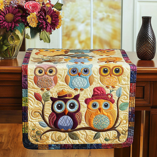 Vintage Owl Party Quilted Table Runner NCU0NT4153