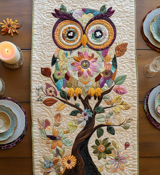 Vintage Owl Quilted Table Runner NCU0DV608