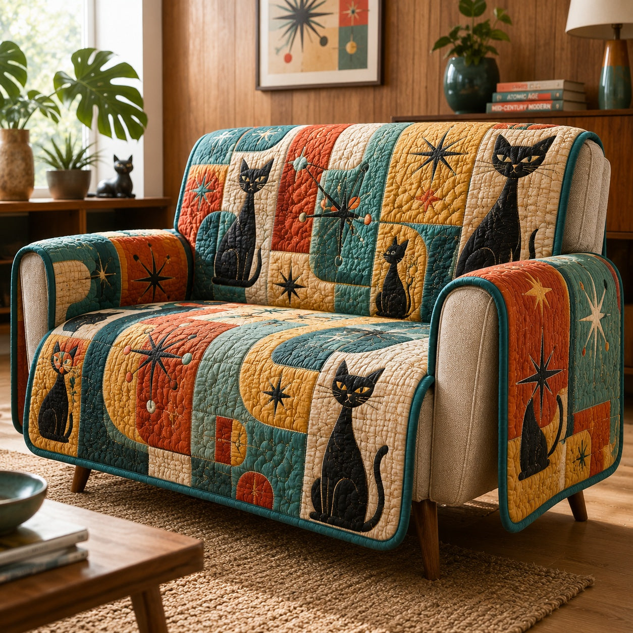 Vintage Panther Orbit Quilted Sofa Cover NCU0VL3961