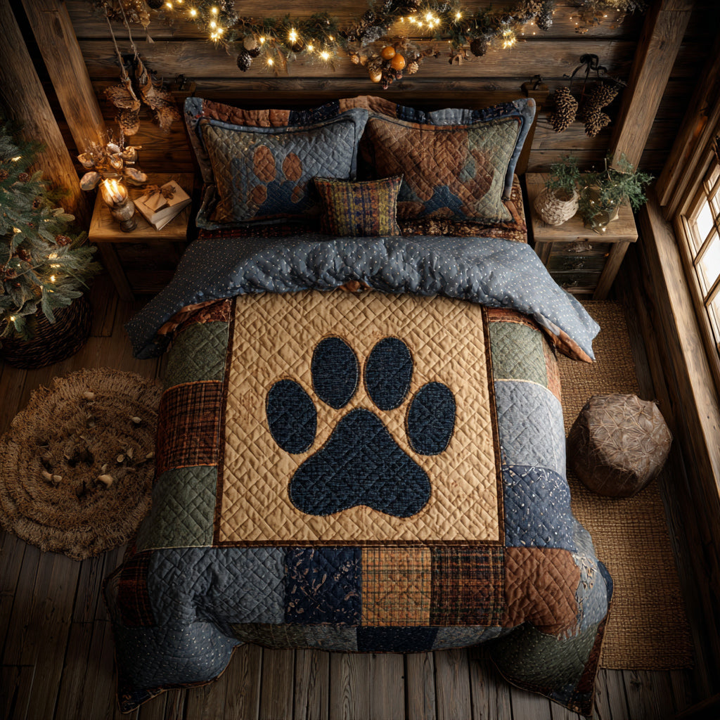 Vintage Paw 3-Piece Quilted Bedding Set NCU0HH1535