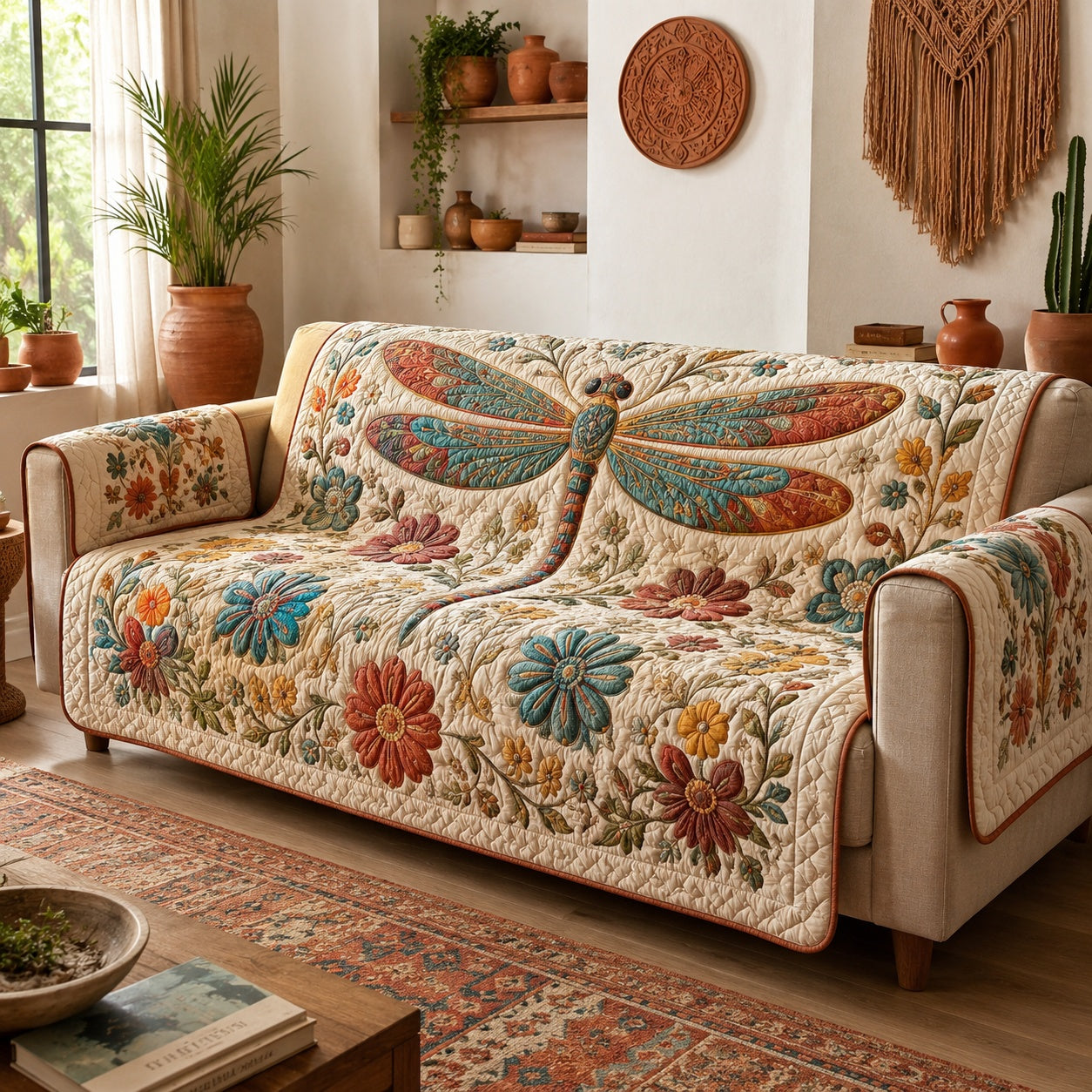 Vintage Petal Skimmer Quilted Sofa Cover NCU0VL3829