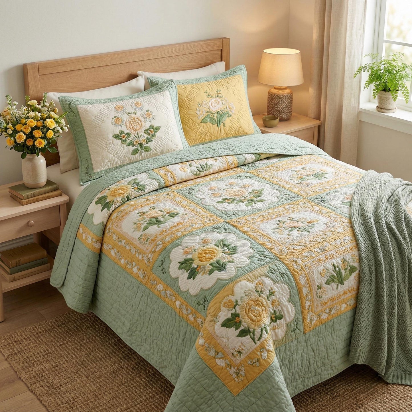 Vintage Petals 3-Piece Quilted Bedding Set NCU0TD2522