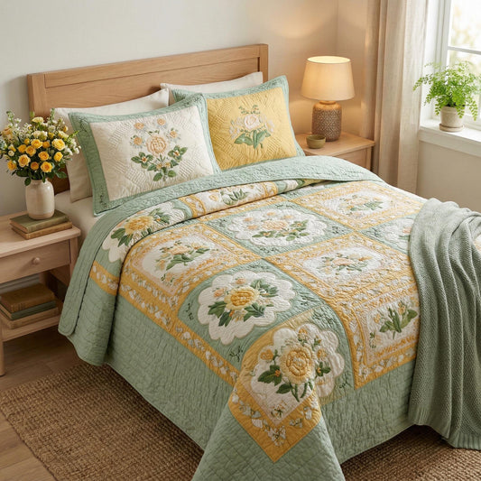 Vintage Petals 3-Piece Quilted Bedding Set NCU0TD2522