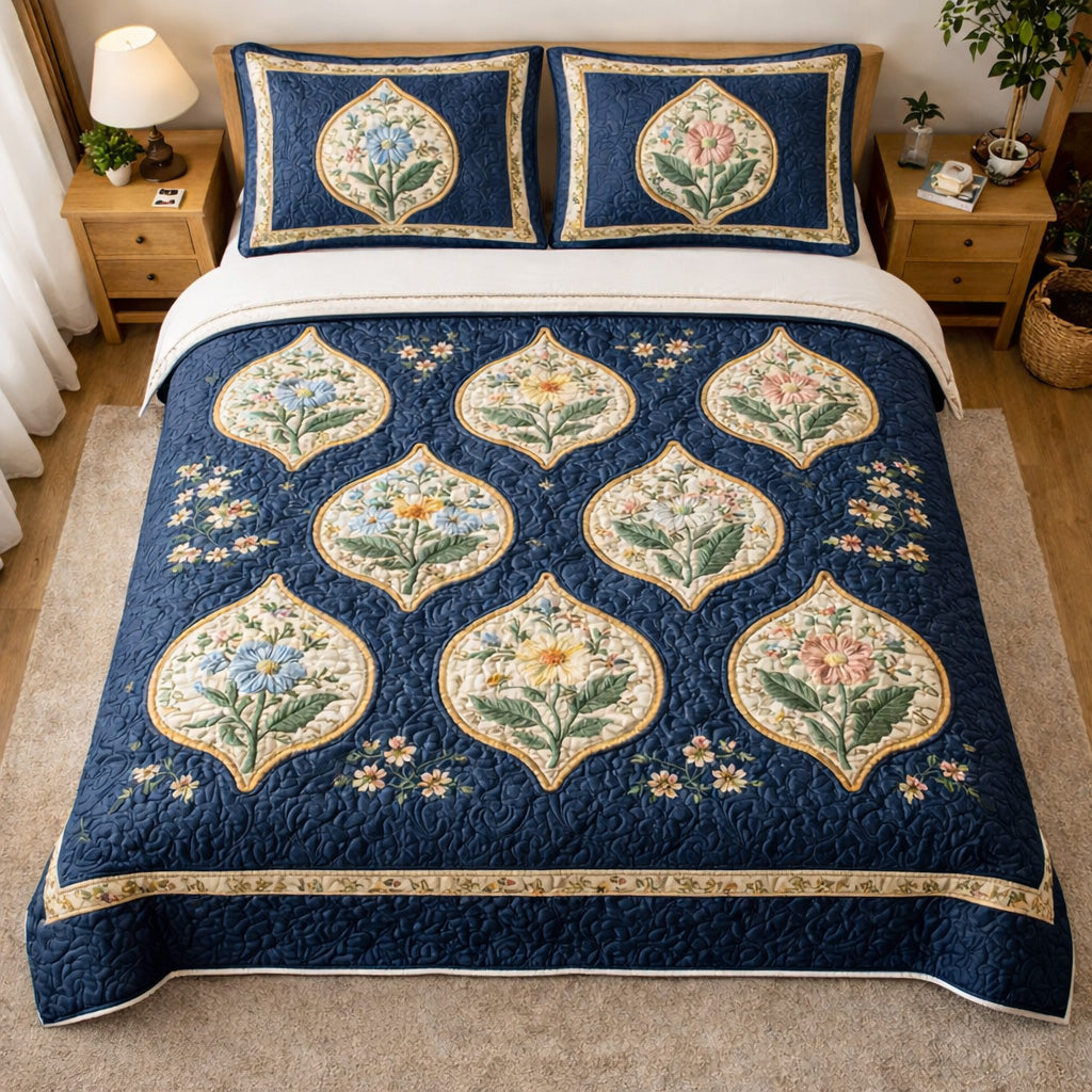 Vintage Petals 3-Piece Quilted Bedding Set NCU0TV1681