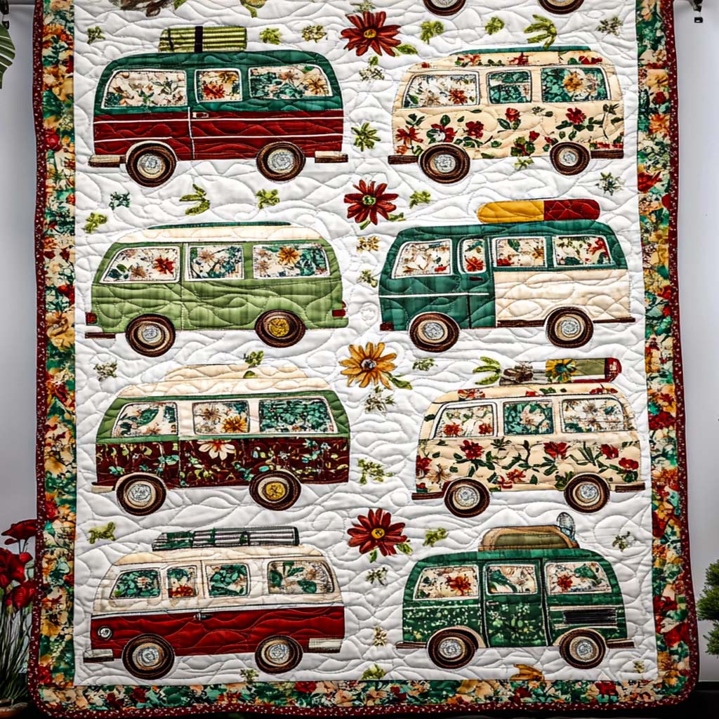 Vintage Roadtrip Charm Quilted Blanket NCU0NT8284