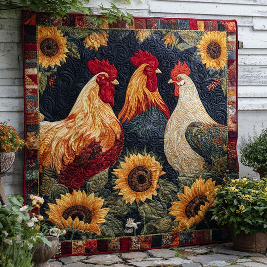 Vintage Rooster Field Quilted Blanket NCU0NT9156