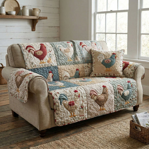 Vintage Rooster Garden Quilted Sofa Cover NCU0NT12392