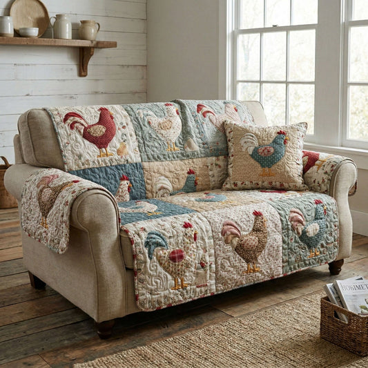 Vintage Rooster Garden Quilted Sofa Cover NCU0NT12392
