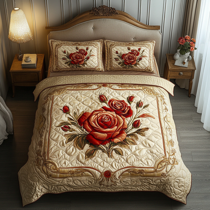 Vintage Rose 3-Piece Quilted Bedding Set NCU0VH5882