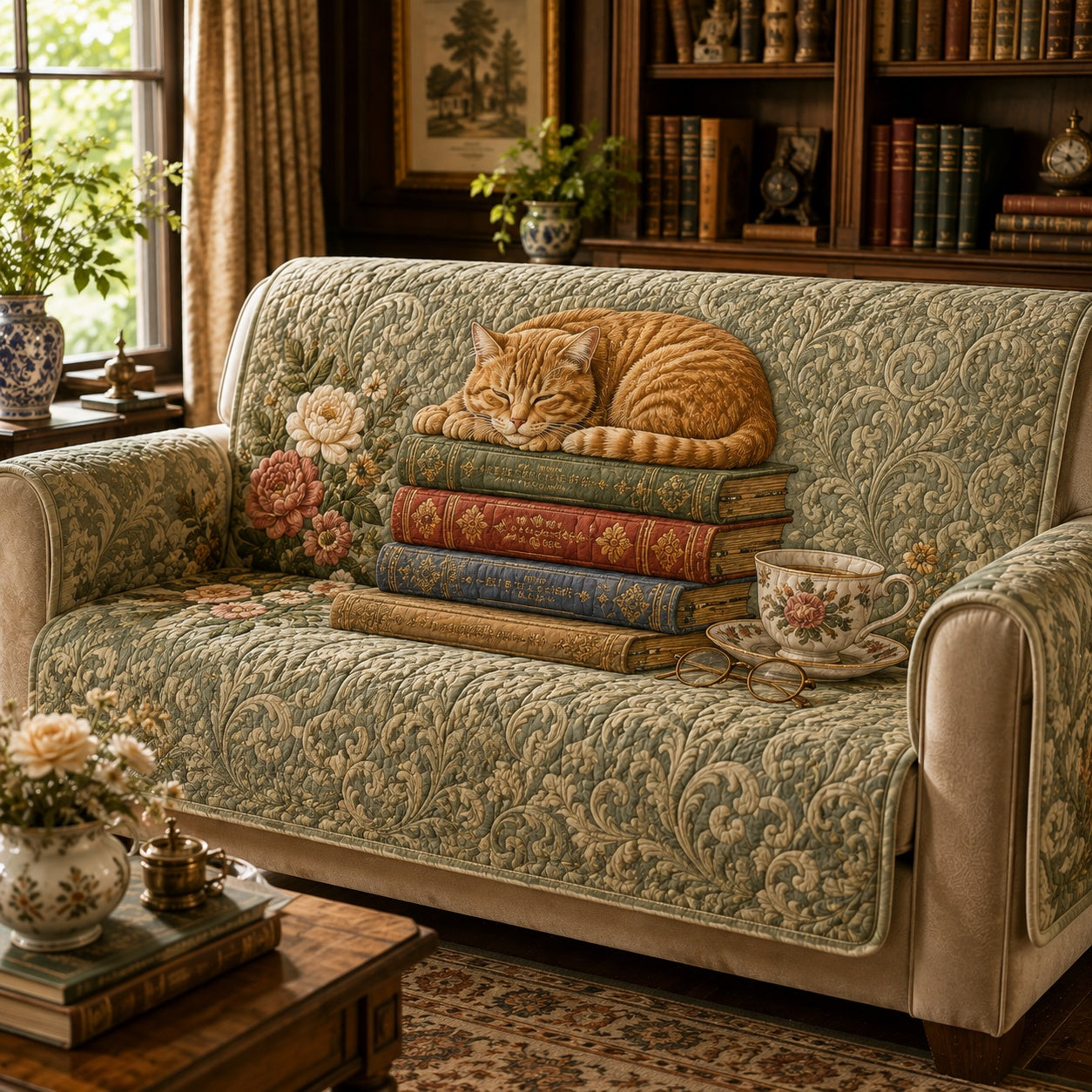 Vintage Scholar Paws Quilted Sofa Cover NCU0VL3885