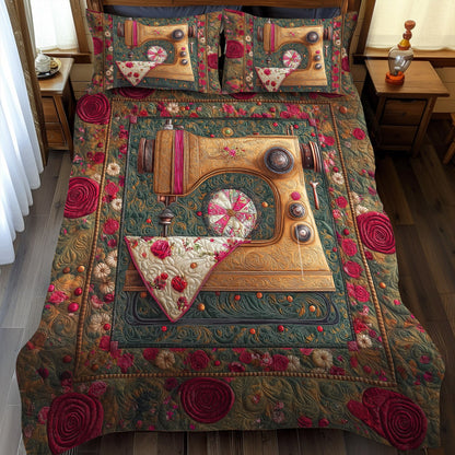 Vintage Sewing Haven 3-Piece Quilted Bedding Set NCU0TL2146