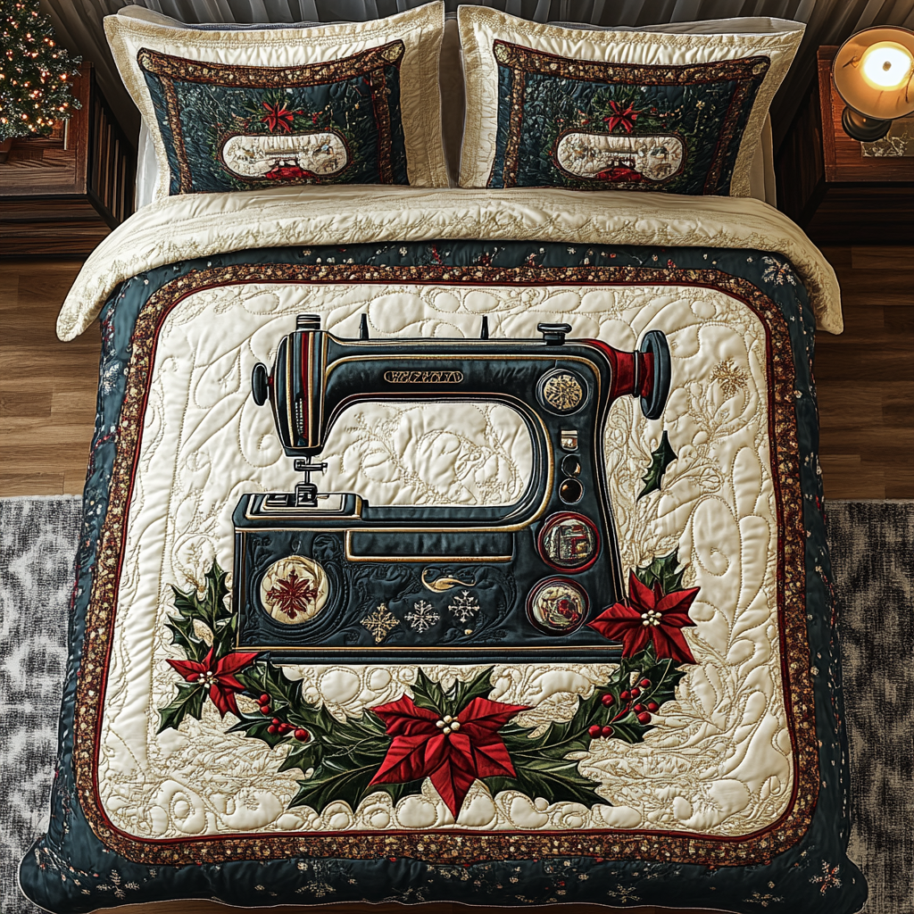 Vintage Stitch 3-Piece Quilted Bedding Set NCU0TL2121