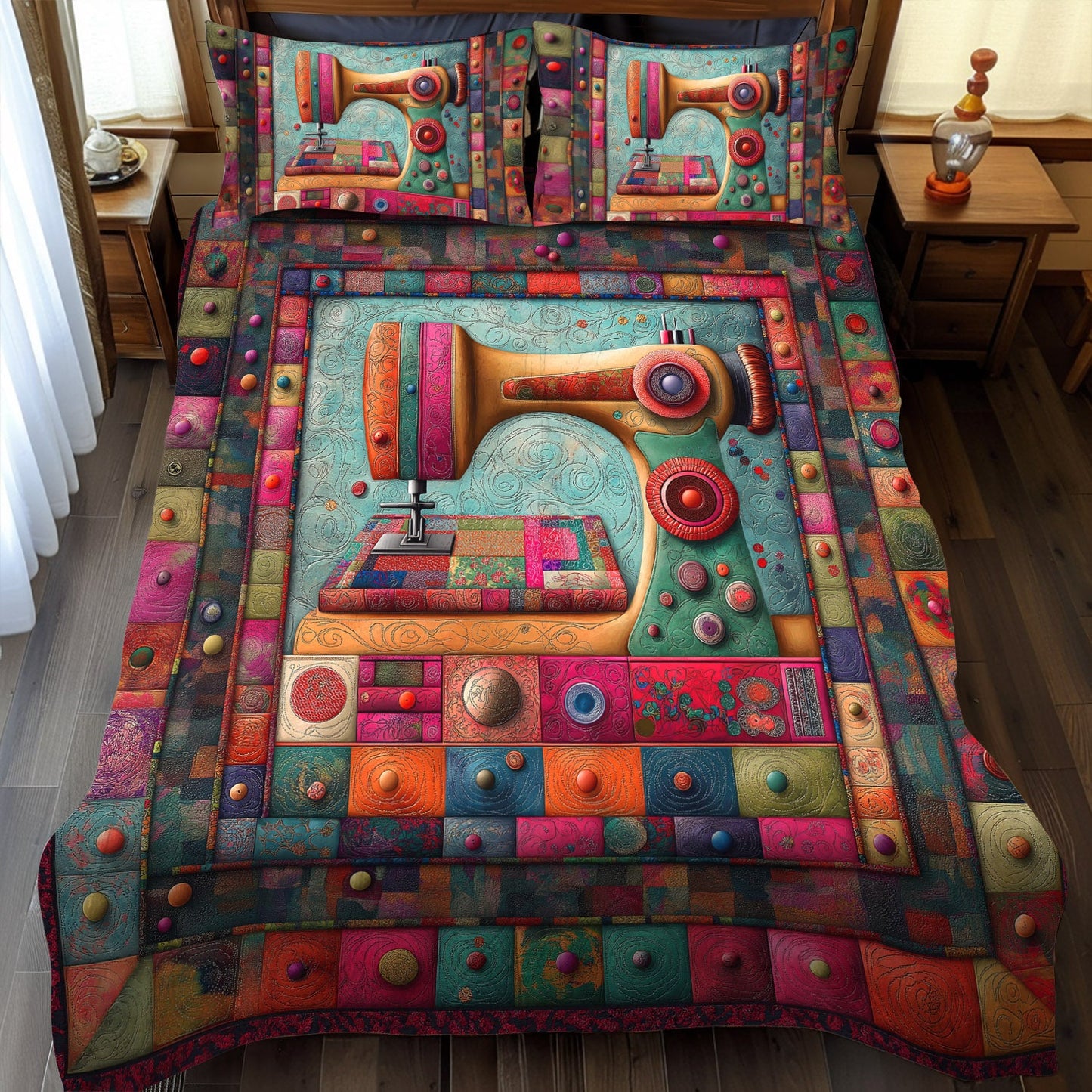 Vintage Stitch 3-Piece Quilted Bedding Set NCU0TL2148