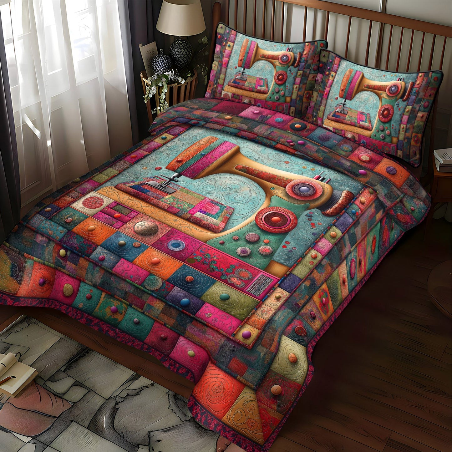 Vintage Stitch 3-Piece Quilted Bedding Set NCU0TL2148