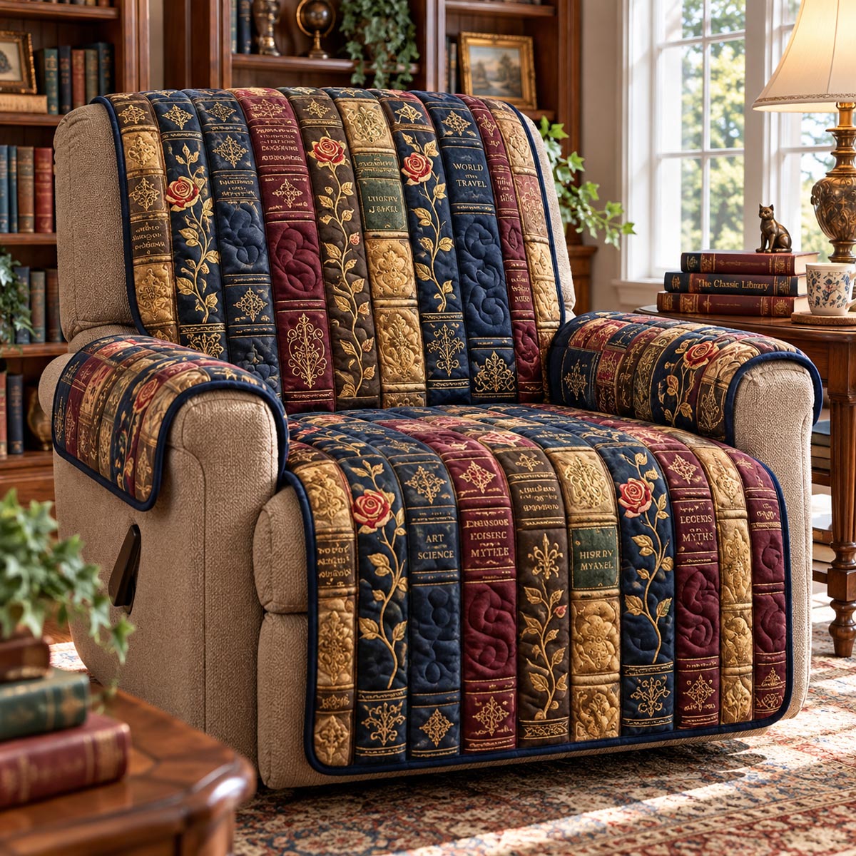 Vintage Storybook Spines Quilted Sofa Cover NCU0DV10338