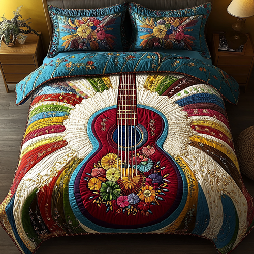 Vintage Strings 3-Piece Quilted Bedding Set NCU0VL1243